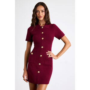 Lulus Posh Outcome Wine Red Short Sleeve Sweater Mini Dress - Size XL